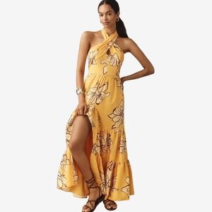 Anthropologie Hutch Floral Halter Maxi Dress Size 6 Yellow